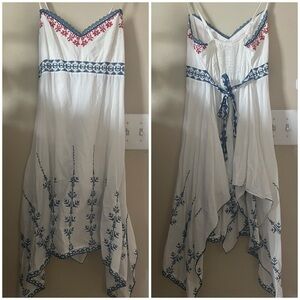 Vintage Y2K Forever21 Cotton Handkerchief Hem Embroidered Babydoll Dress Large